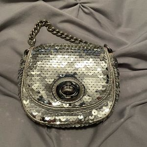 Coach Poppy mini silver sequin purse with chain